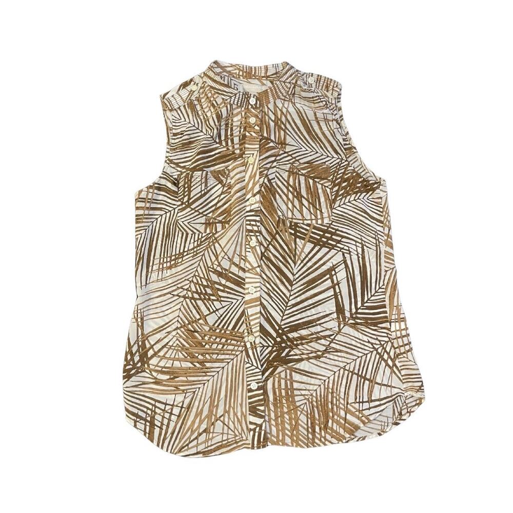 Banana Republic Sleeveless Silk Button Up Blouse SZ 8 Tropical Vacation Resort